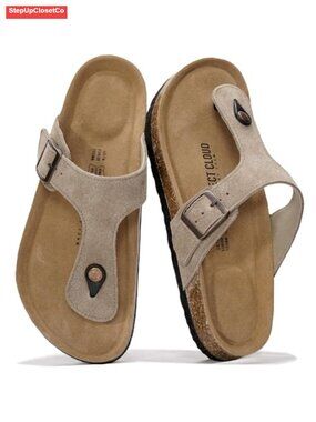Genuine Leather Thong Sandals with Memory Foam Insole Non-Slip Flip Flops